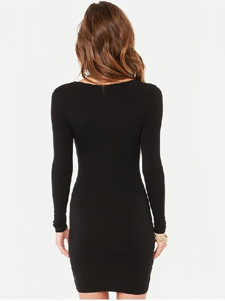 Black Long Sleeve Sleek Mini Party Dress