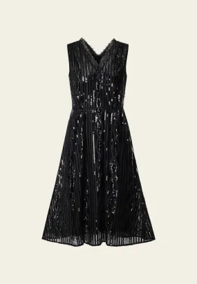 Black Sequin V-neck Sleeveless Cocktail Dress