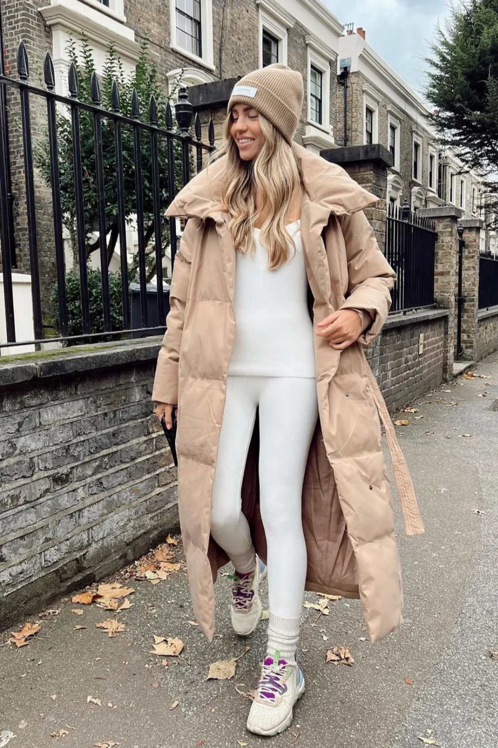 Blossom camel long duvet puffer coat