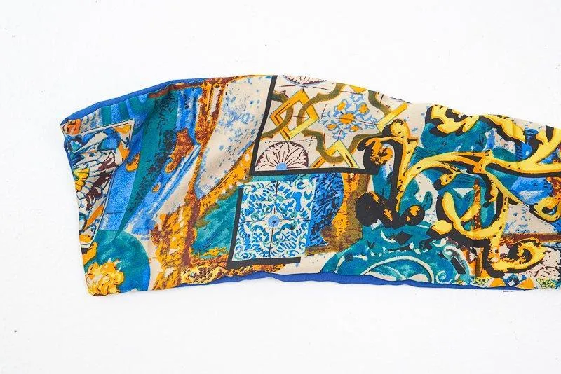 Blue Abstract Print Wired Scarf Headband - Michele