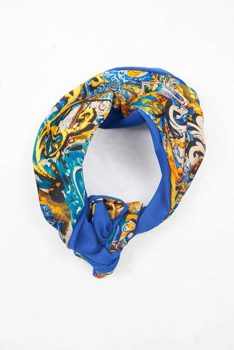 Blue Abstract Print Wired Scarf Headband - Michele