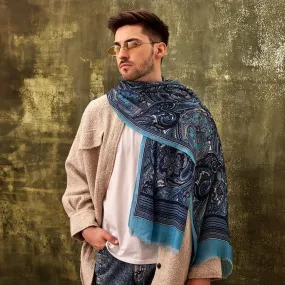 Blue Printed Woolen Muffler