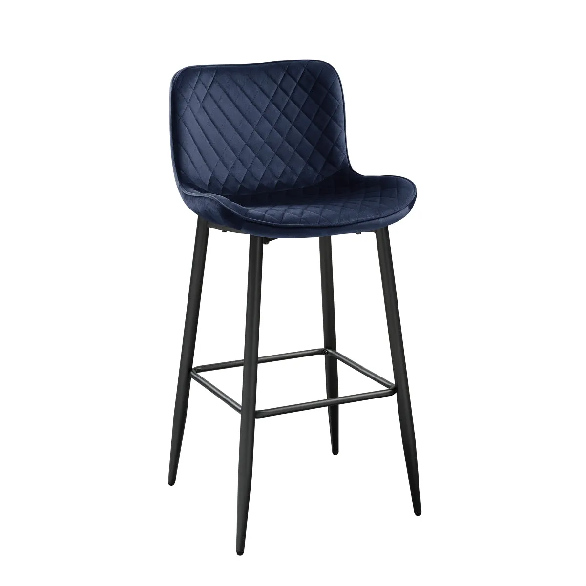 Blue Velvet Quilted Bar Height Chair - Set of 2