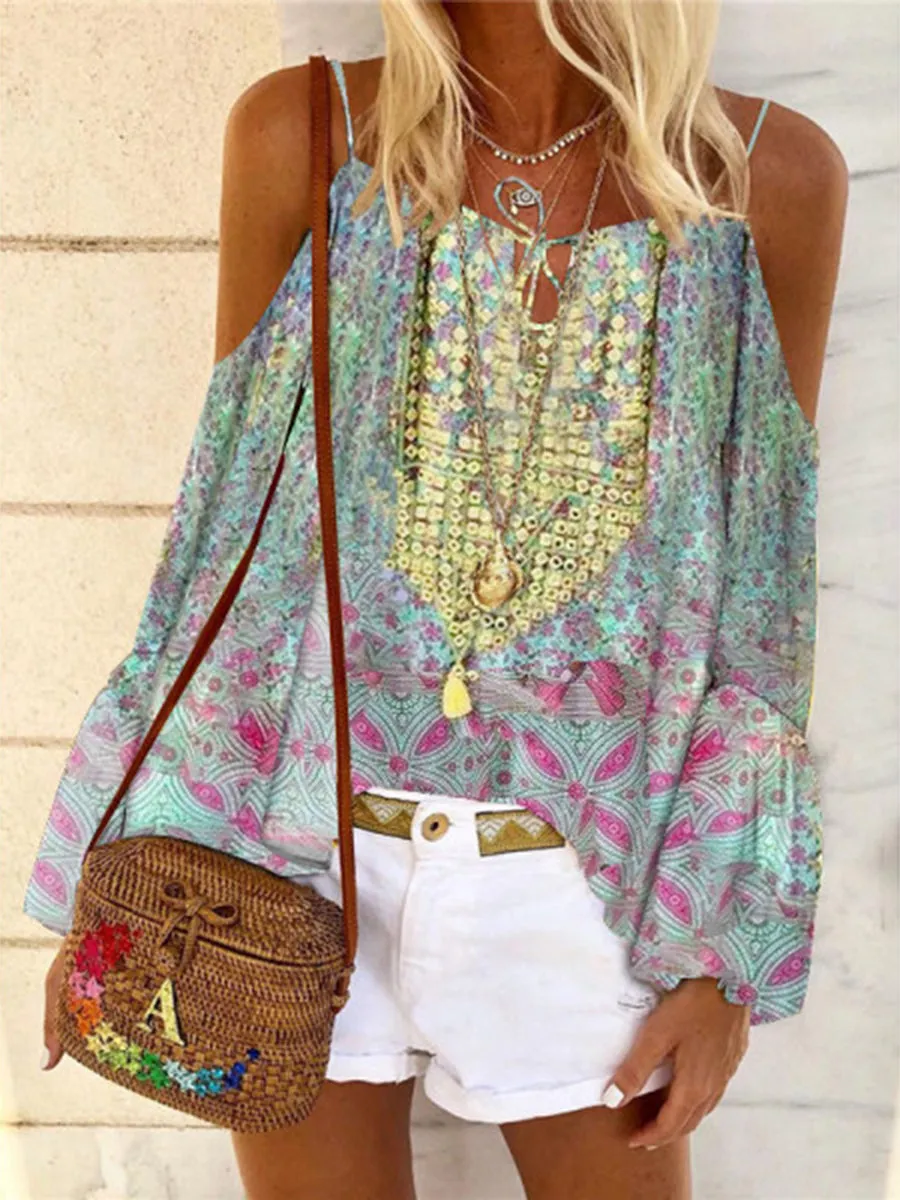 Bohemian Loose Casual Floral Strap Top