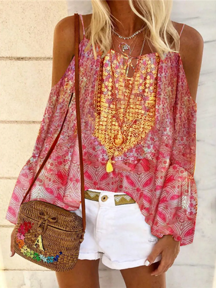 Bohemian Loose Casual Floral Strap Top