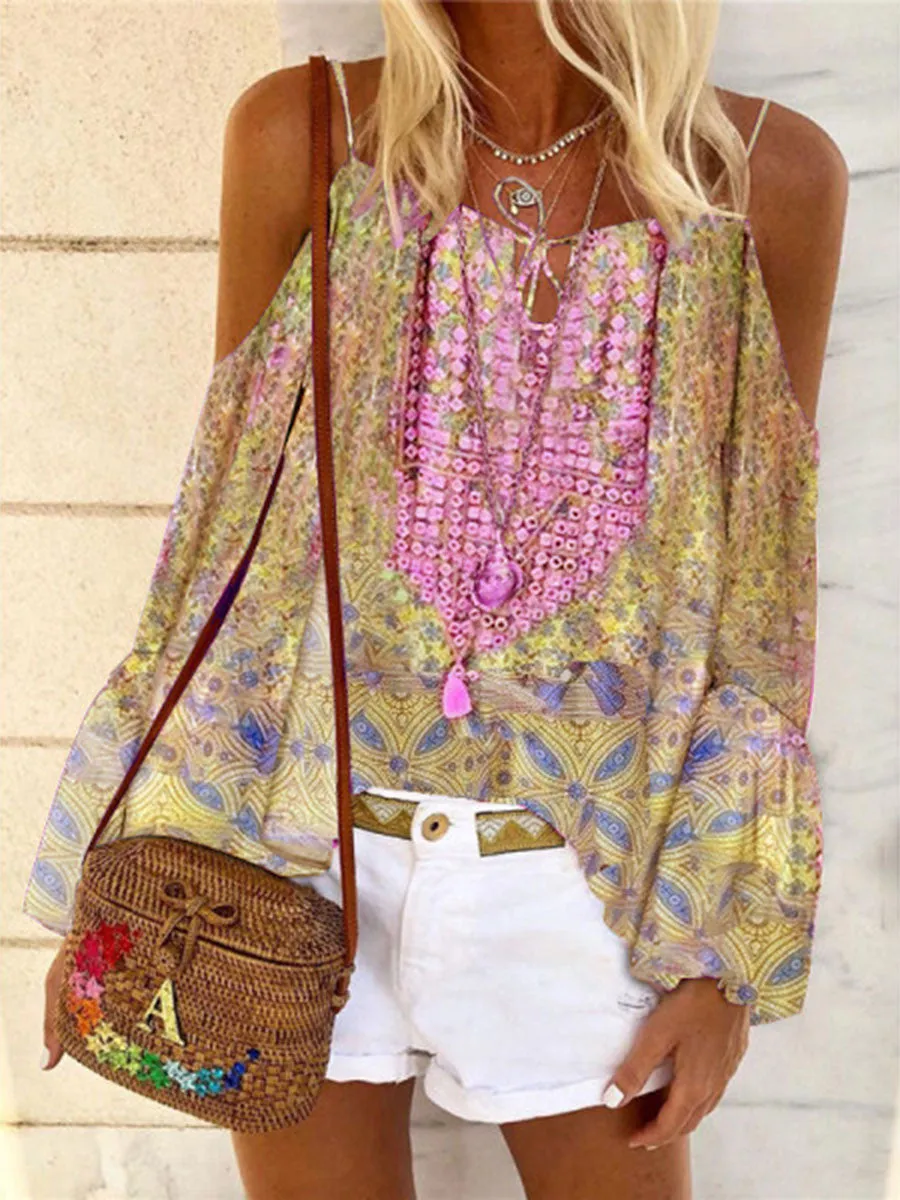 Bohemian Loose Casual Floral Strap Top