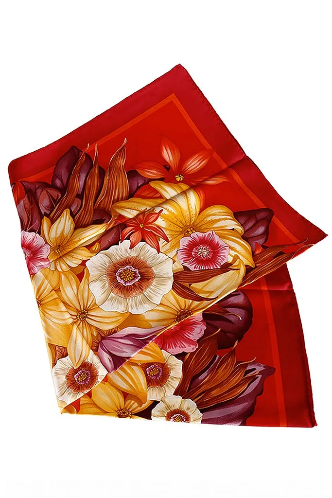 BOUQUET Orange Silk Scarf