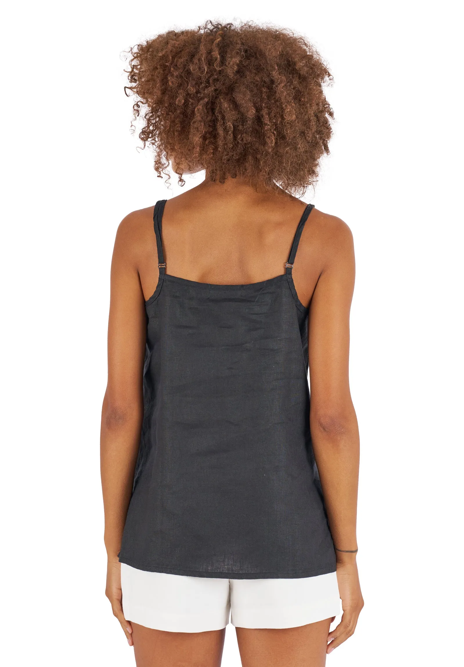 Cami-V Black Linen Top