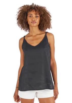 Cami-V Black Linen Top