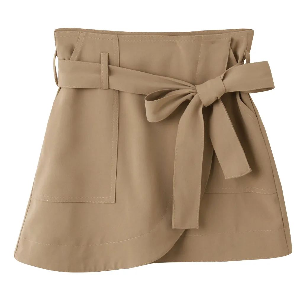 Casual Pocket Ribbon Belt A-Line Short Mini Skirt