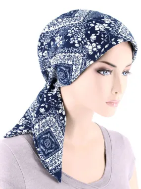 CFS-1154#Chemo Fashion Scarf Navy White Floral