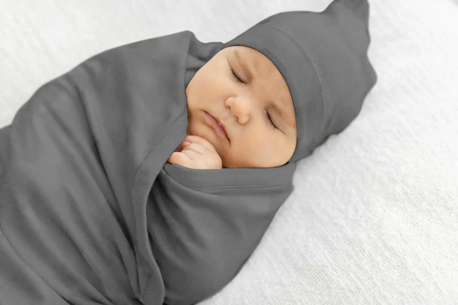 Charcoal Grey Swaddle Blanket & Newborn Hat Set