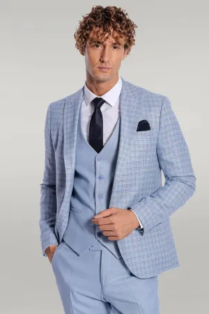 Checked Slim Fit Light Blue Men Suit - Wessi