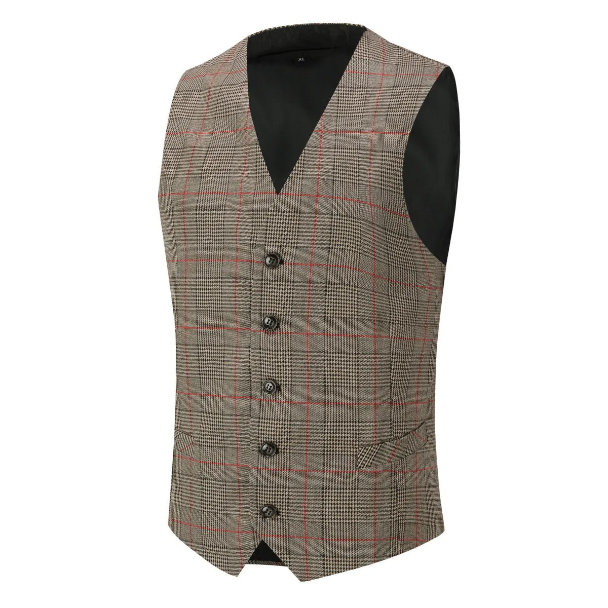 Checked Vests Stripes Business Slim Fit Cotton Coffee