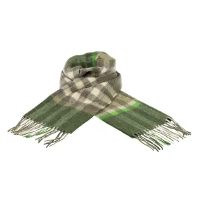 Chequer Tartan 90/10 Cashmere Scarf Bar  Olive