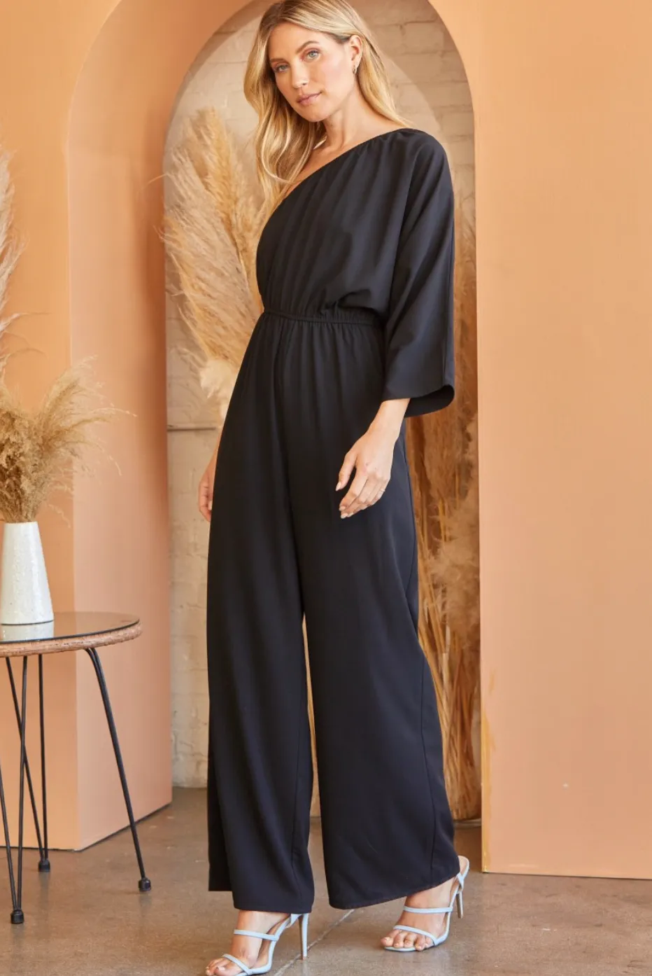 Coming in Hot One Shoulder Jumpsuit- Black