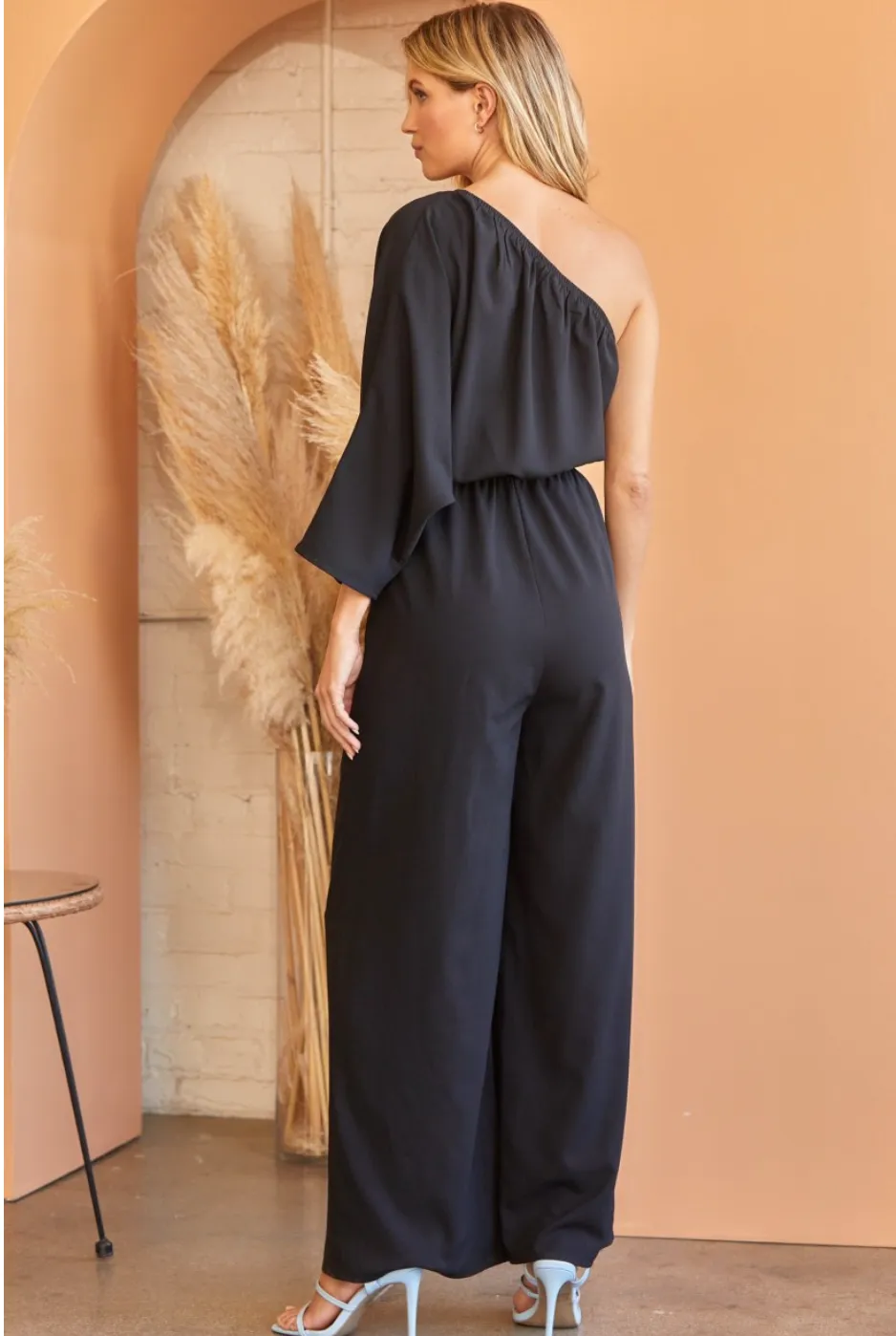 Coming in Hot One Shoulder Jumpsuit- Black