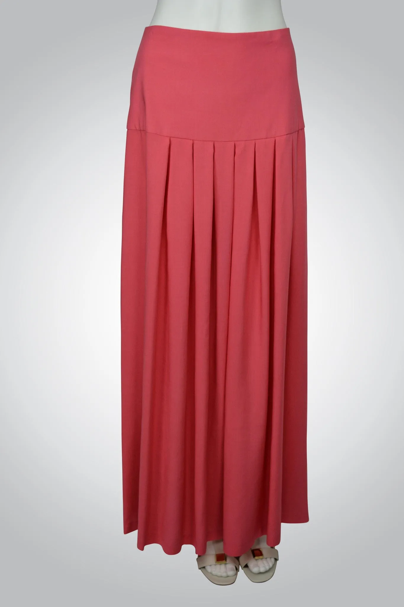 Coral Pleated Maxi Skirt with Slimming Yoke