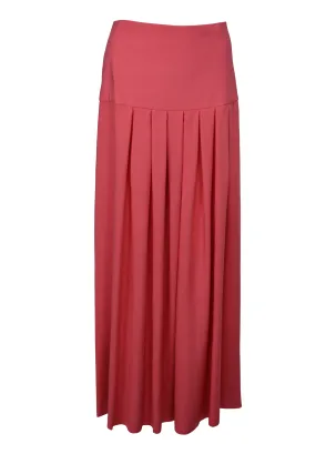 Coral Pleated Maxi Skirt with Slimming Yoke