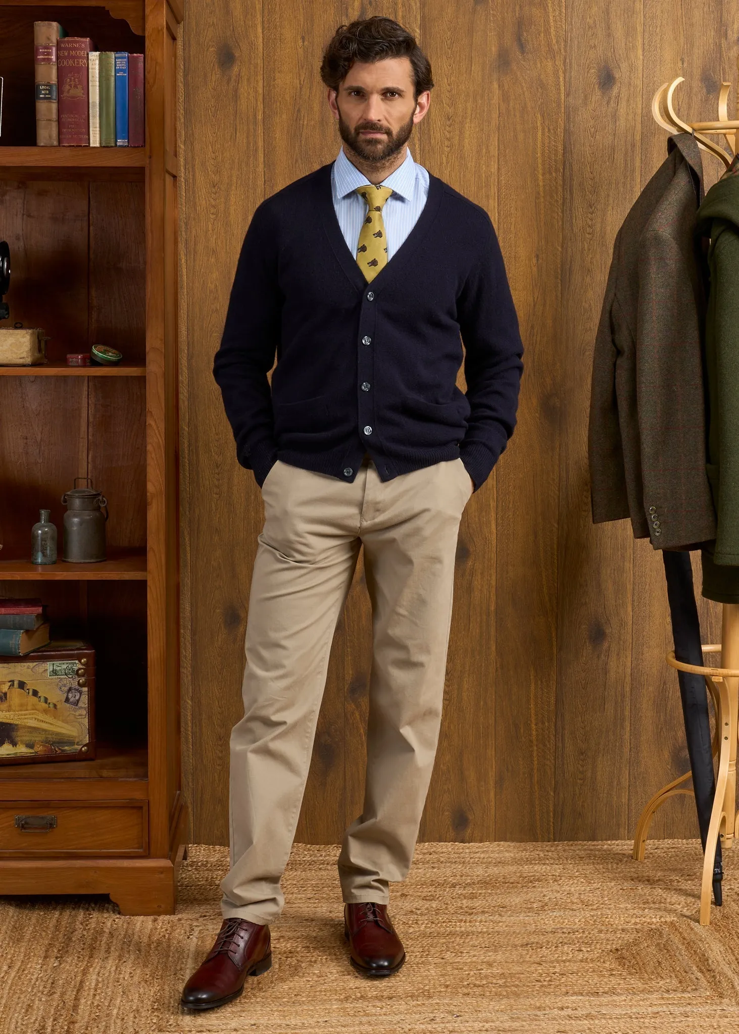 Cornwall Lambswool Cardigan in Navy - Classic Fit