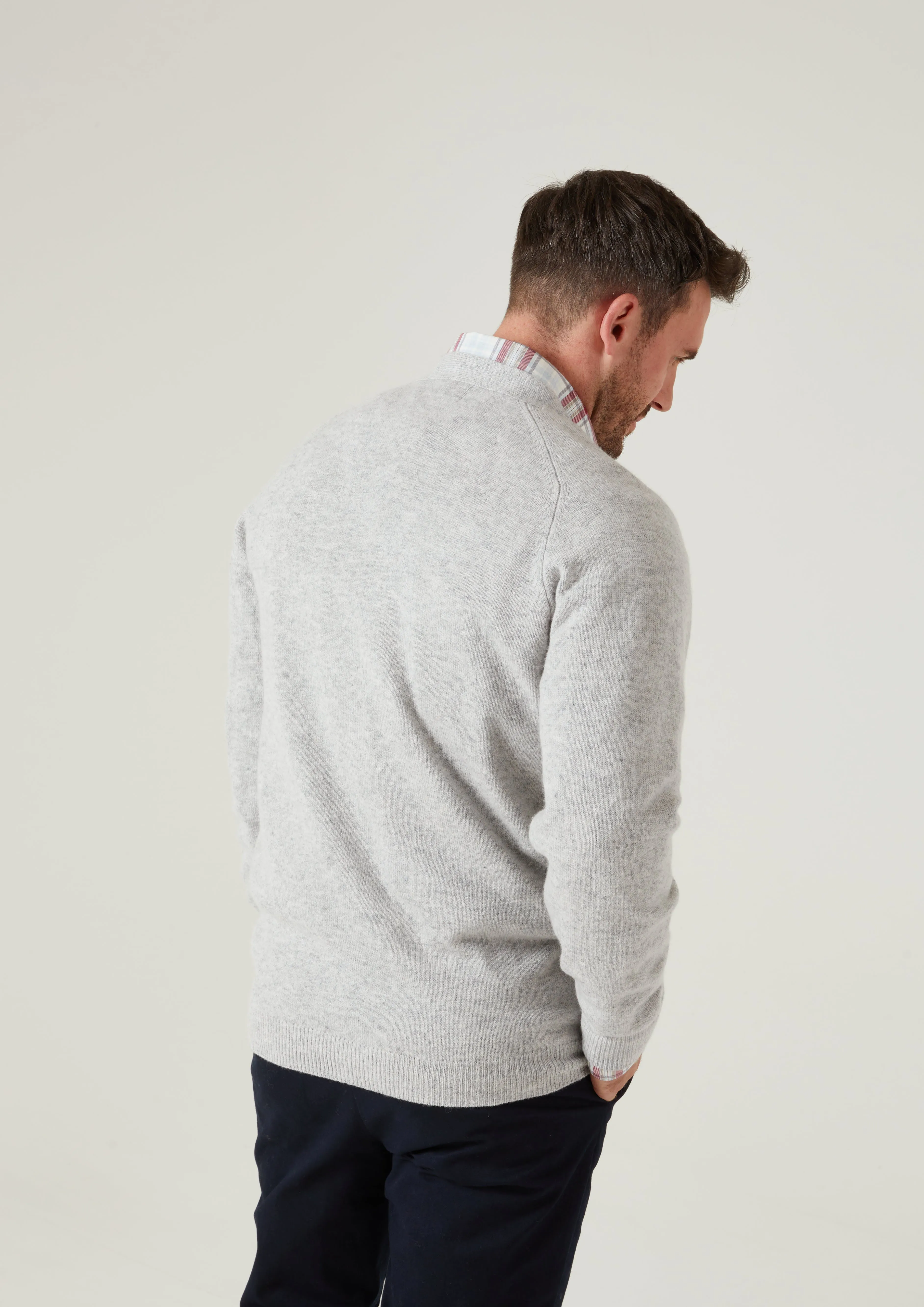 Cornwall Lambswool Cardigan in Pearl Grey - Classic Fit