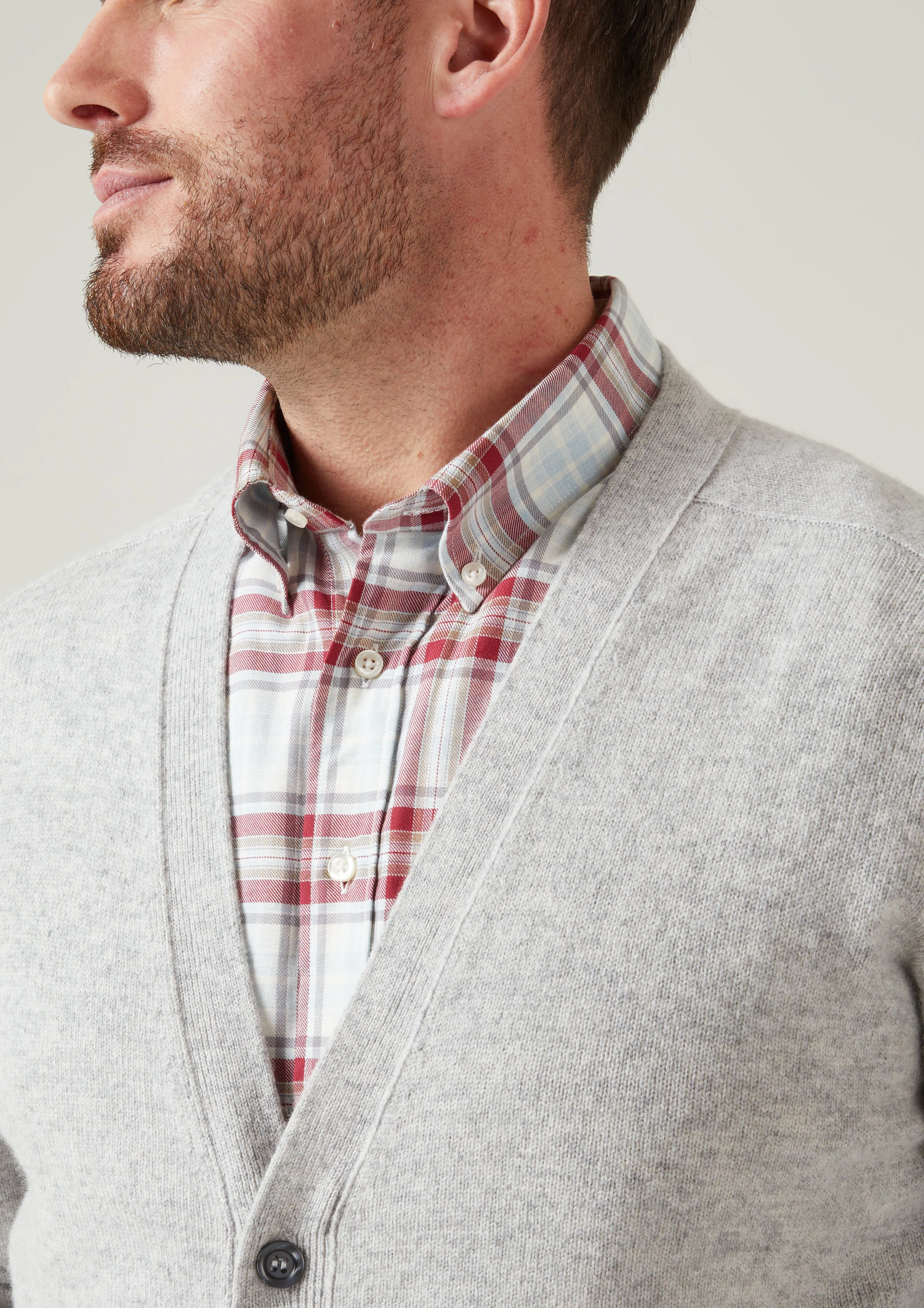 Cornwall Lambswool Cardigan in Pearl Grey - Classic Fit