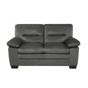 Dark Gray Textured Fabric Love Seat with Faux Wood Finish