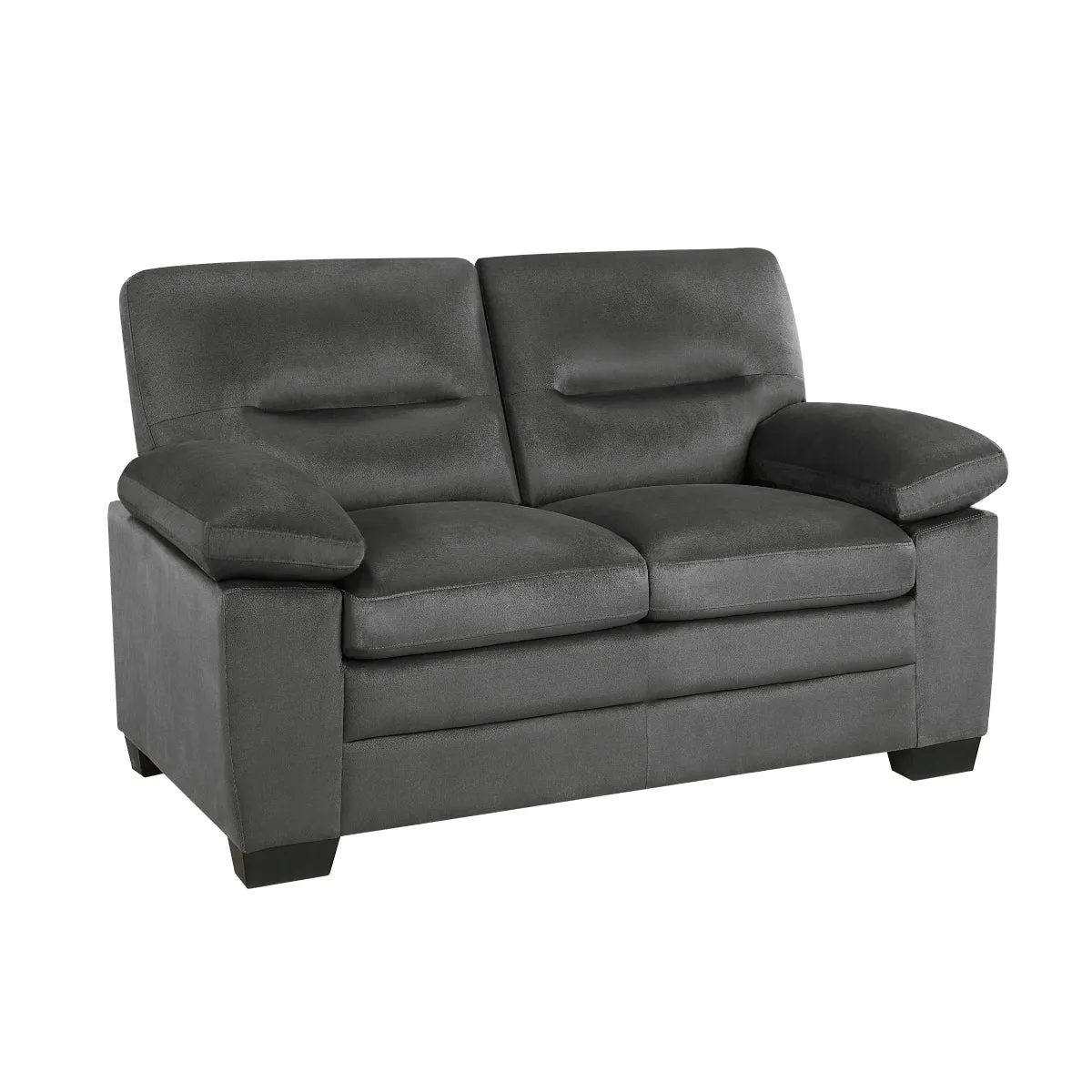 Dark Gray Textured Fabric Love Seat with Faux Wood Finish