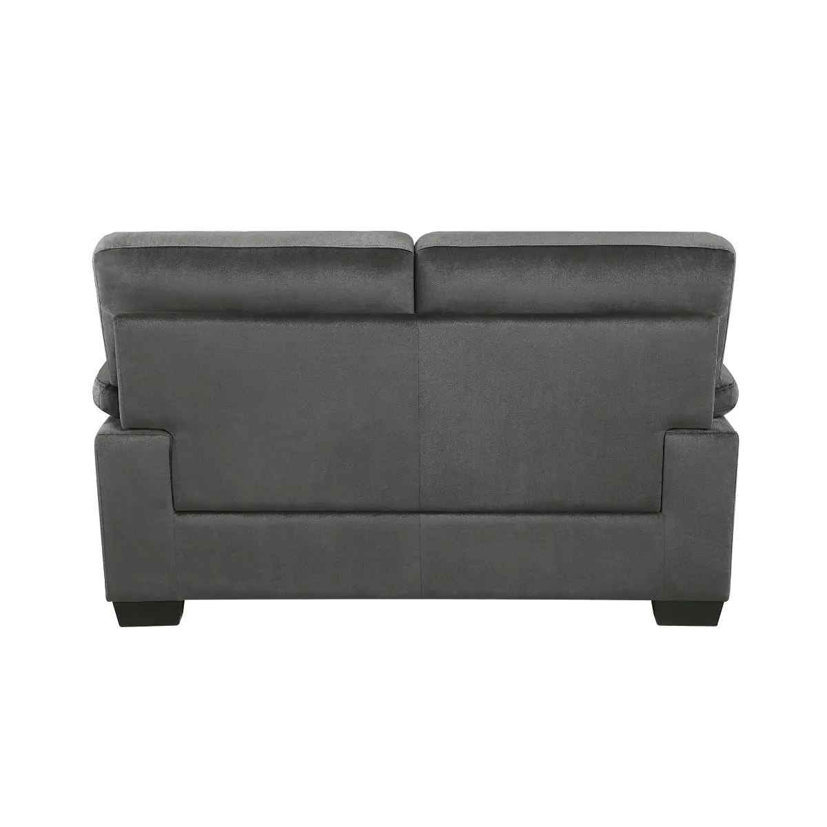 Dark Gray Textured Fabric Love Seat with Faux Wood Finish