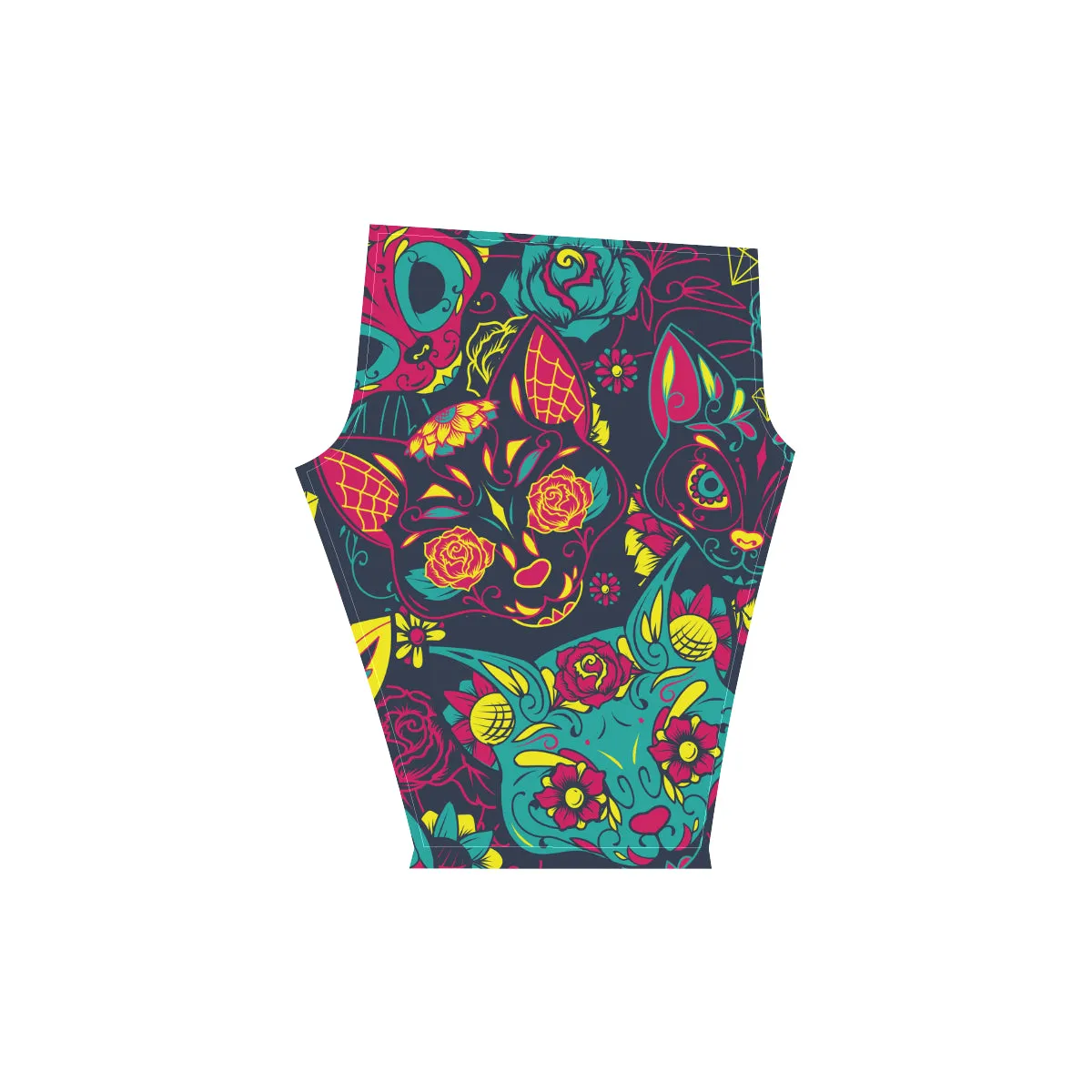 Day of the Dead Colourful Sugar Cat Skull Women's Low Rise Capri Leggings (Invisible Stitch)