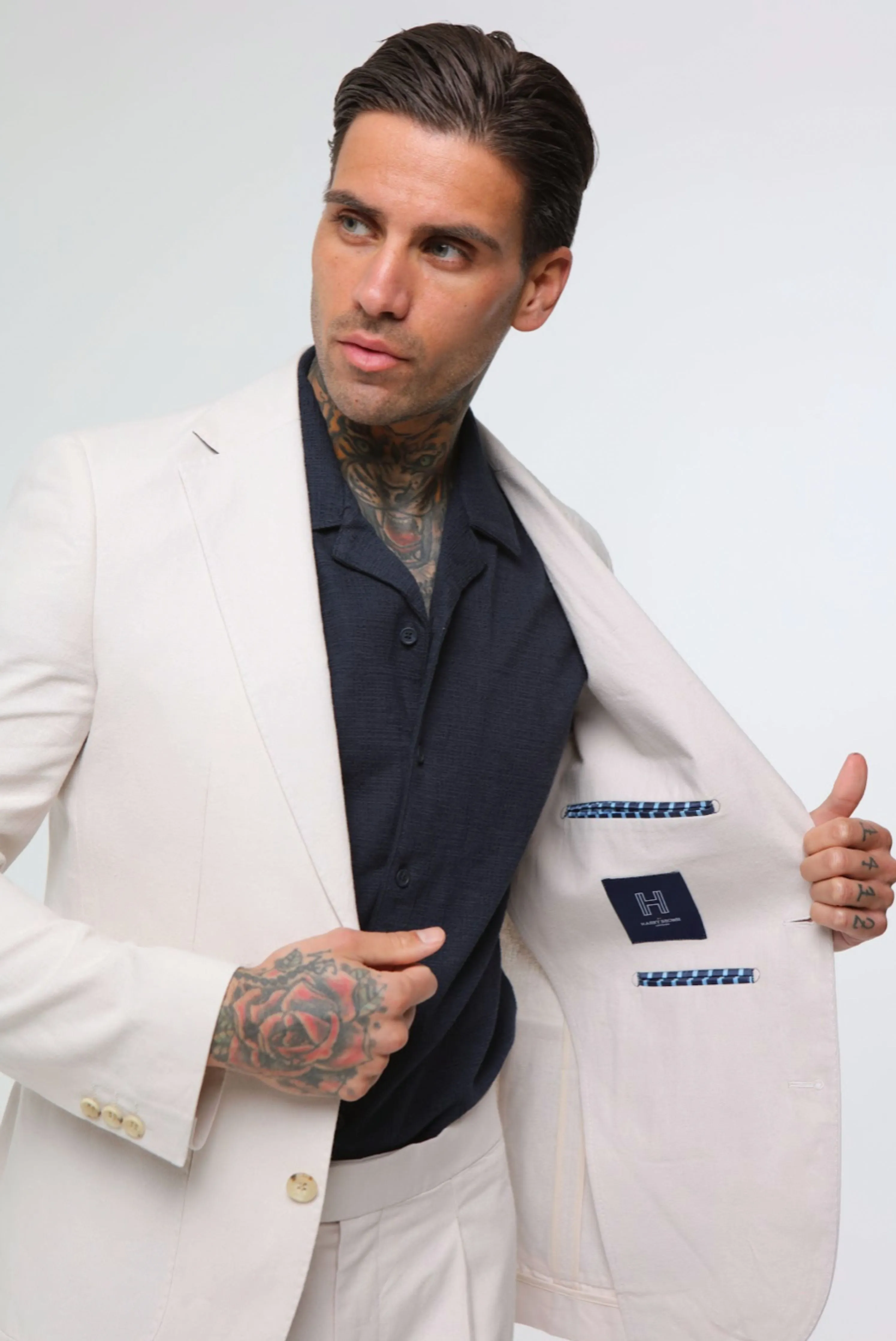 DECORATE Cotton Linen Blend Blazer in Stone