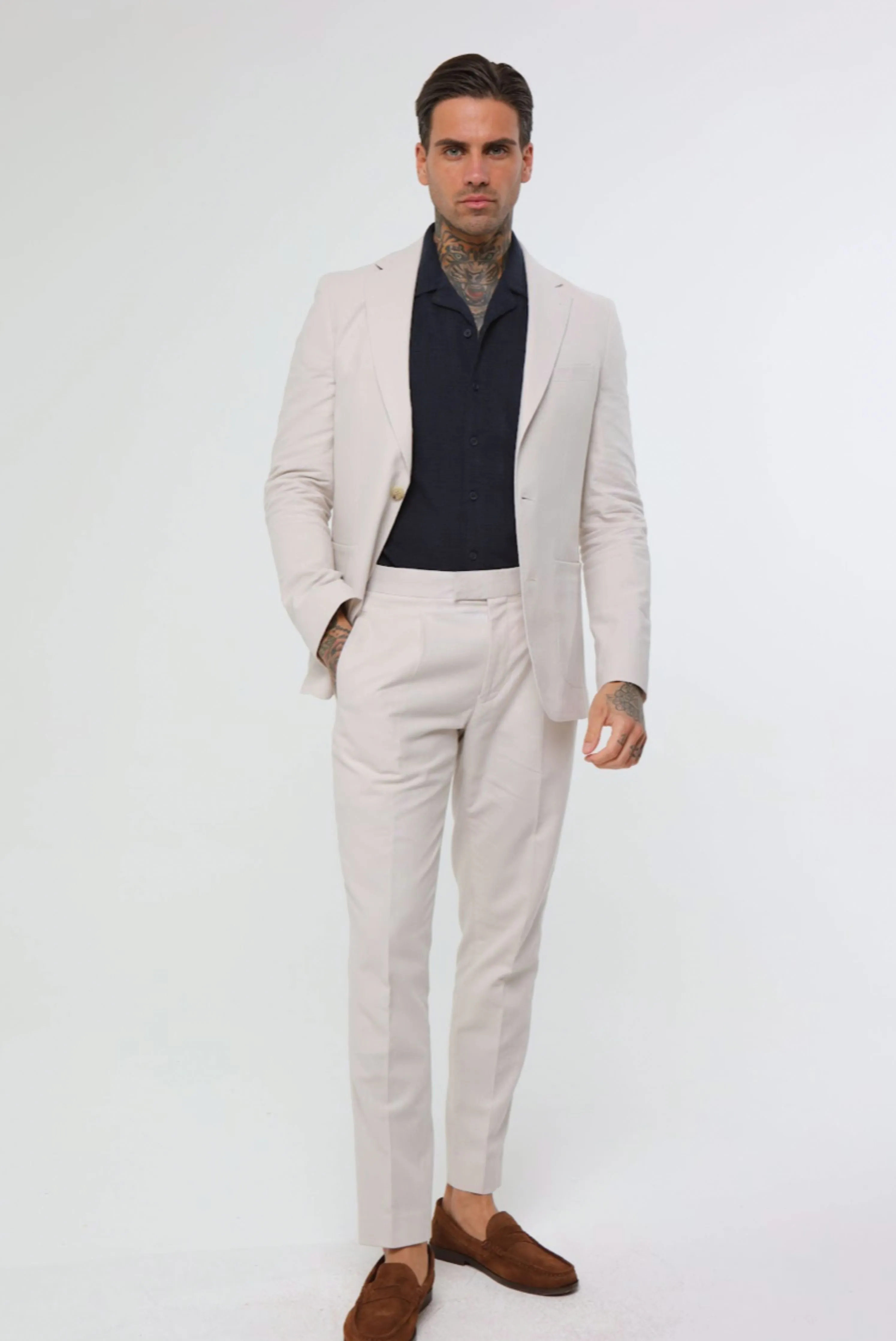 DECORATE Cotton Linen Blend Blazer in Stone