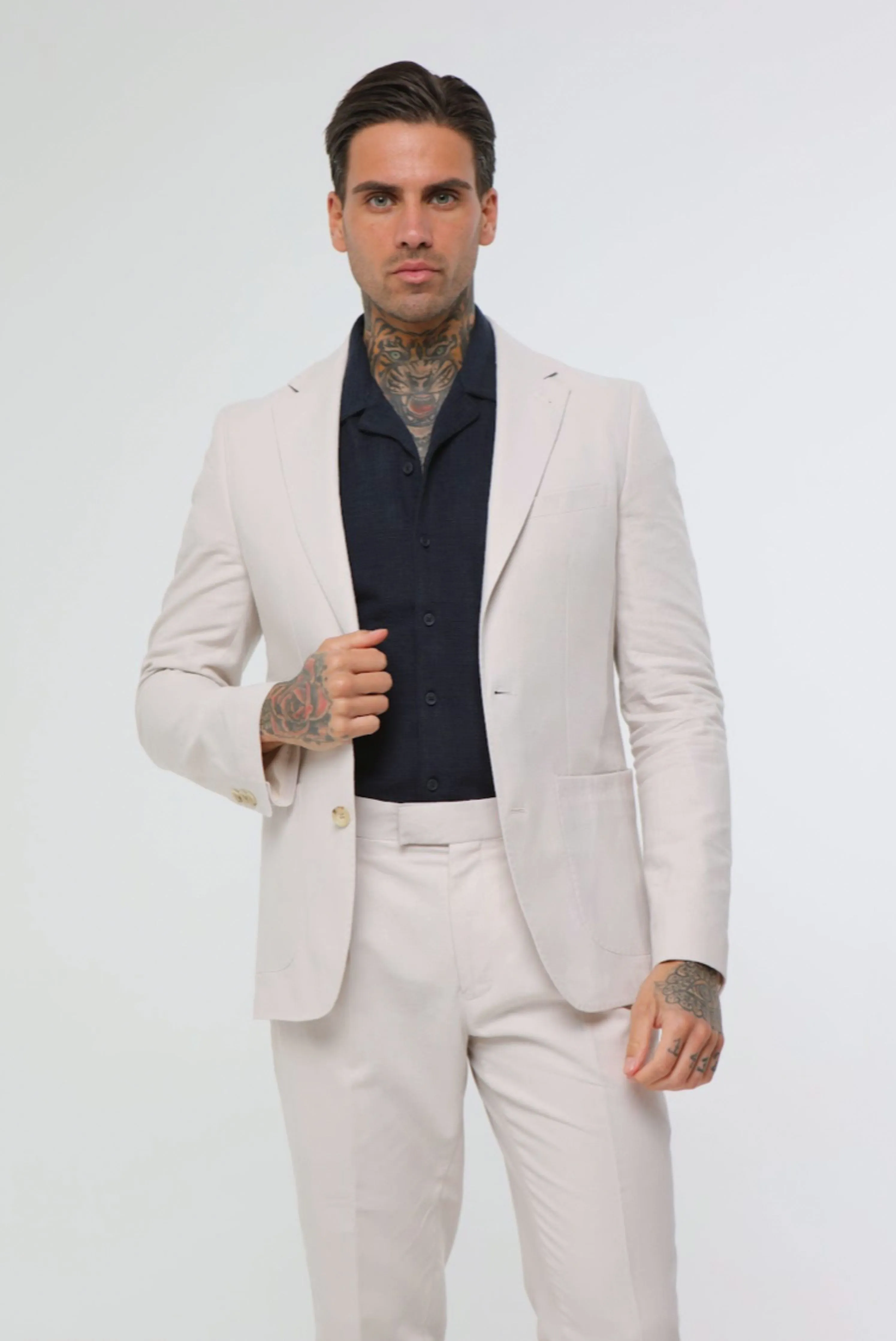 DECORATE Cotton Linen Blend Blazer in Stone