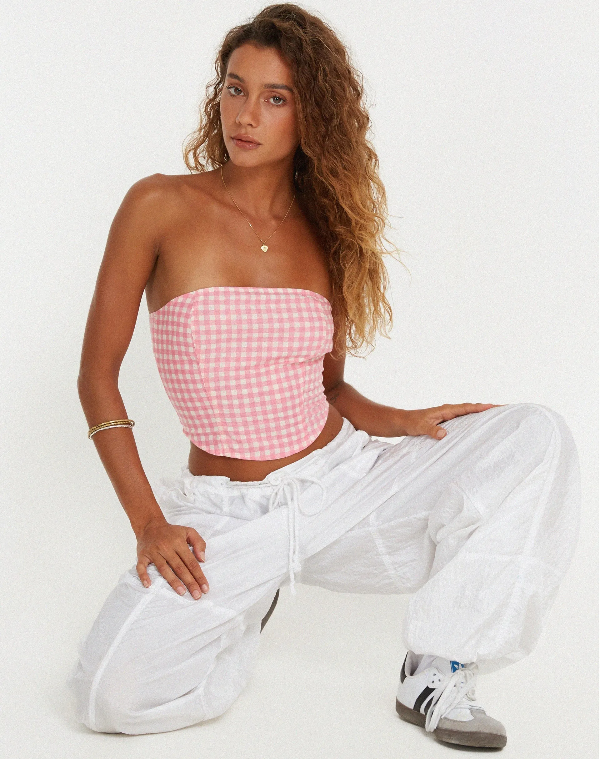 Den Bandeau Top in Gingham Pink