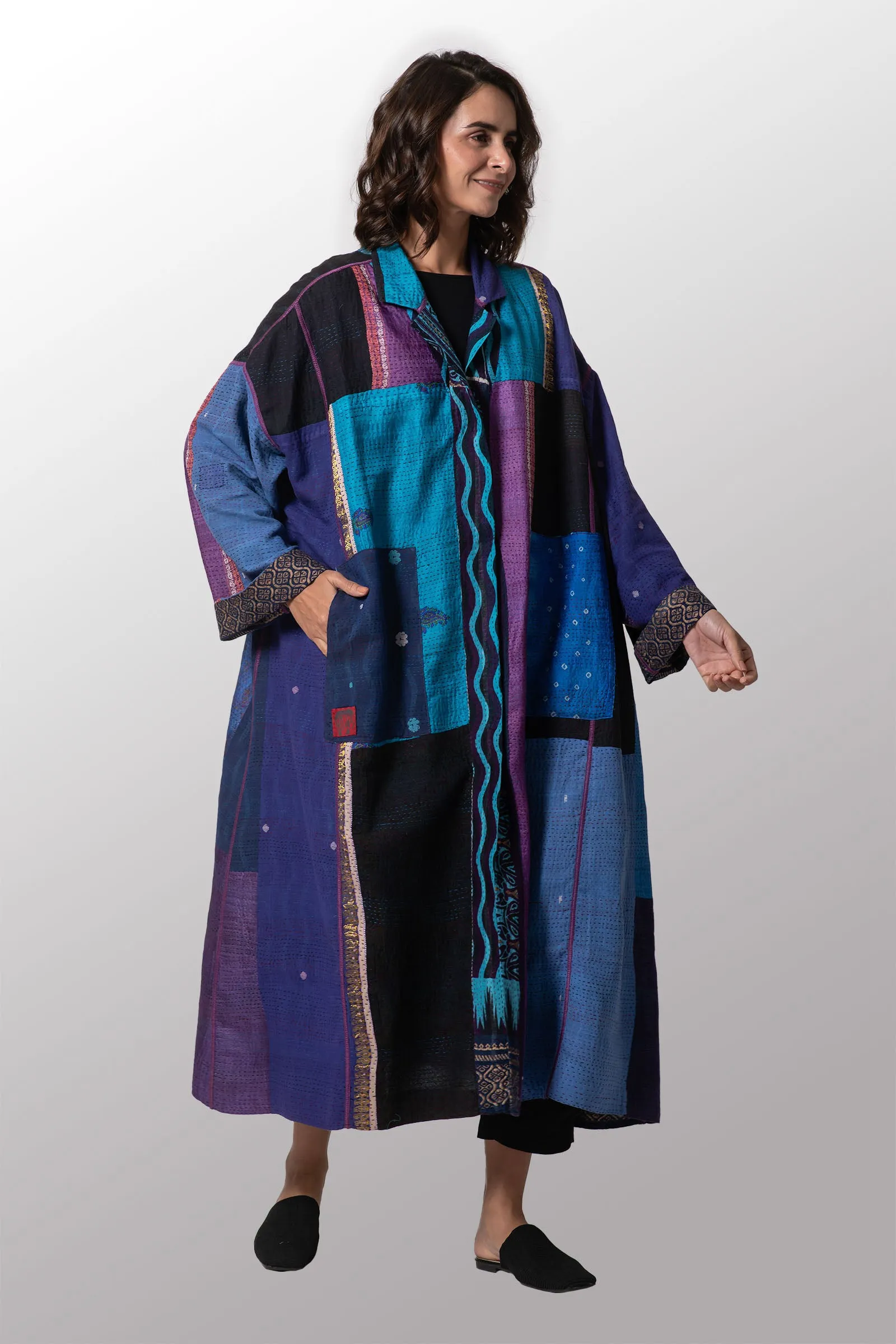 DESERT WAVES KANTHA OVERSIZED COAT - dw2326-blu -