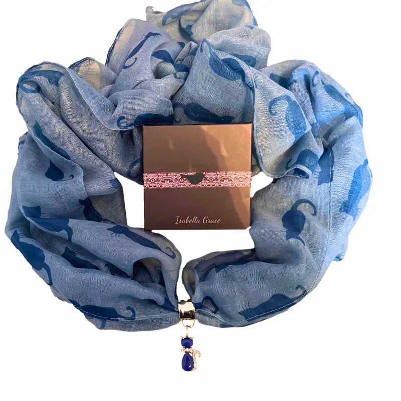 Diamante Green or Blue Cat Jewellery Scarf Accessory