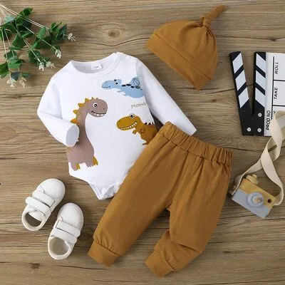 Dinosaur Round Neck Long Sleeve Bodysuit and Pants Set