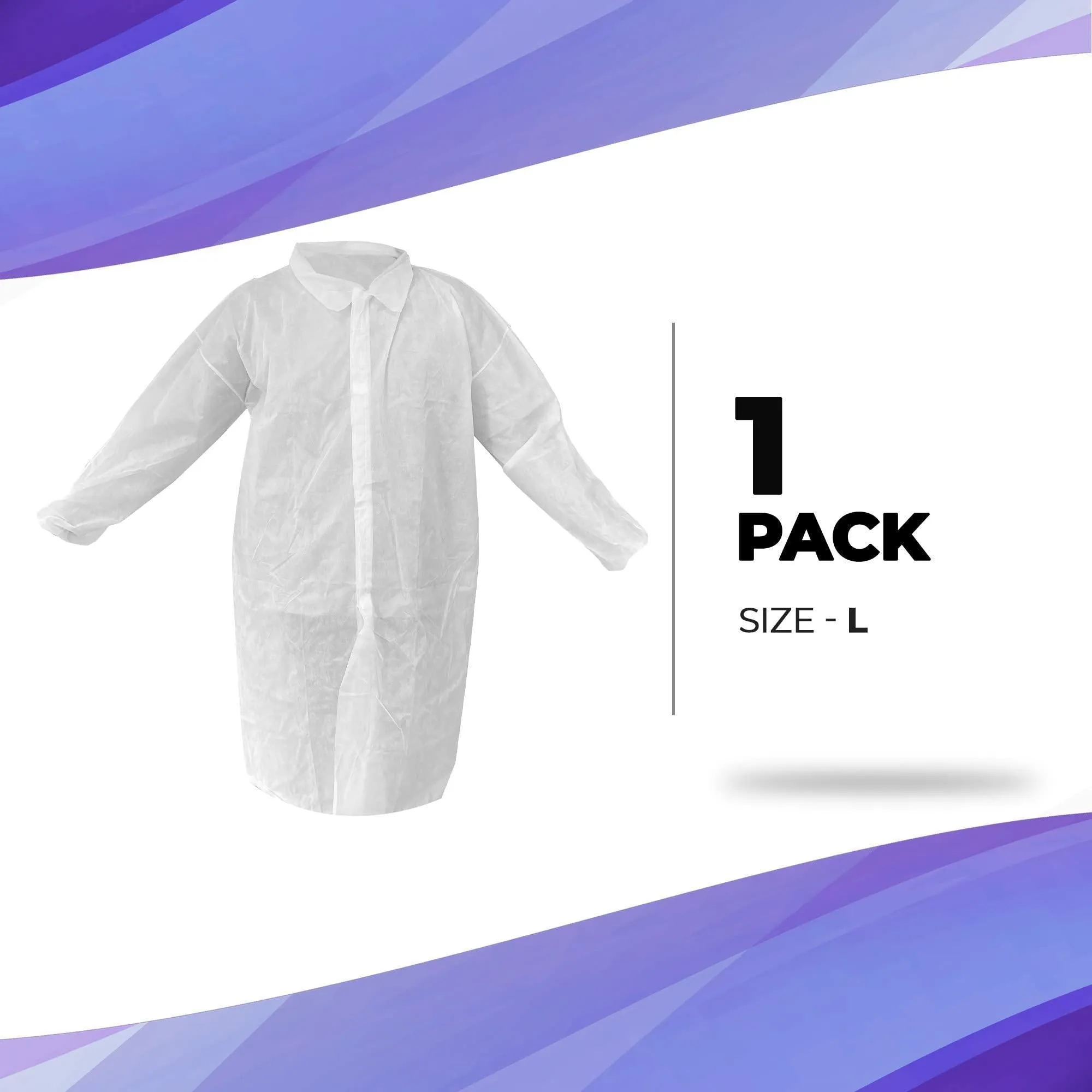 Disposable Lab Coat Large Size 35 GSM PP White Lab Jacket for Adults 1 Pack