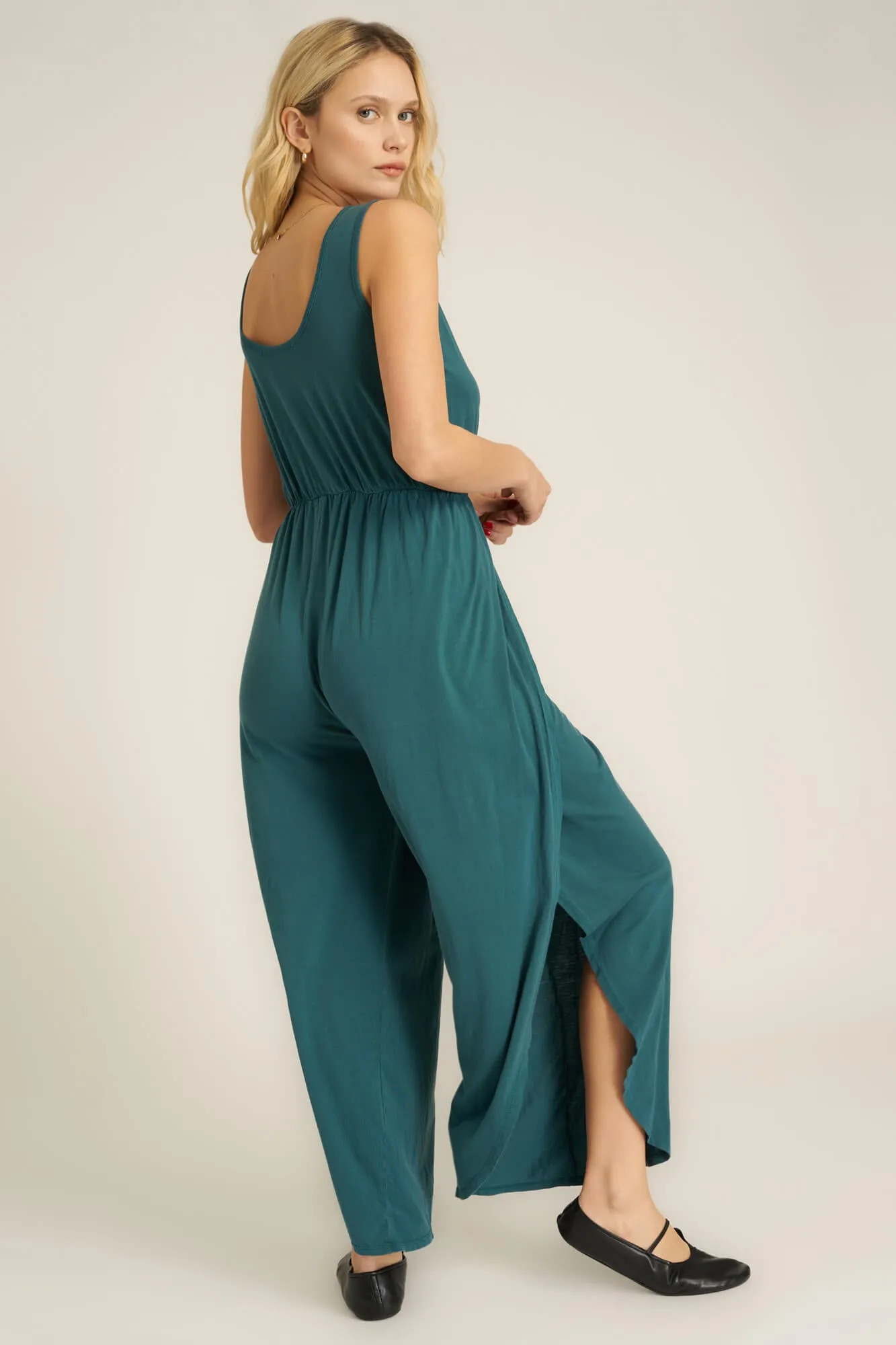 Do It Again Scoop Neck Jumpsuit - Pacific Teal