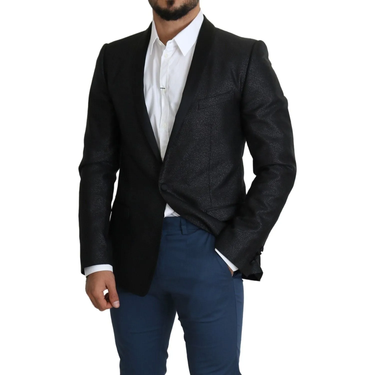 Dolce & Gabbana Elegant Black Jacquard Slim Fit Blazer