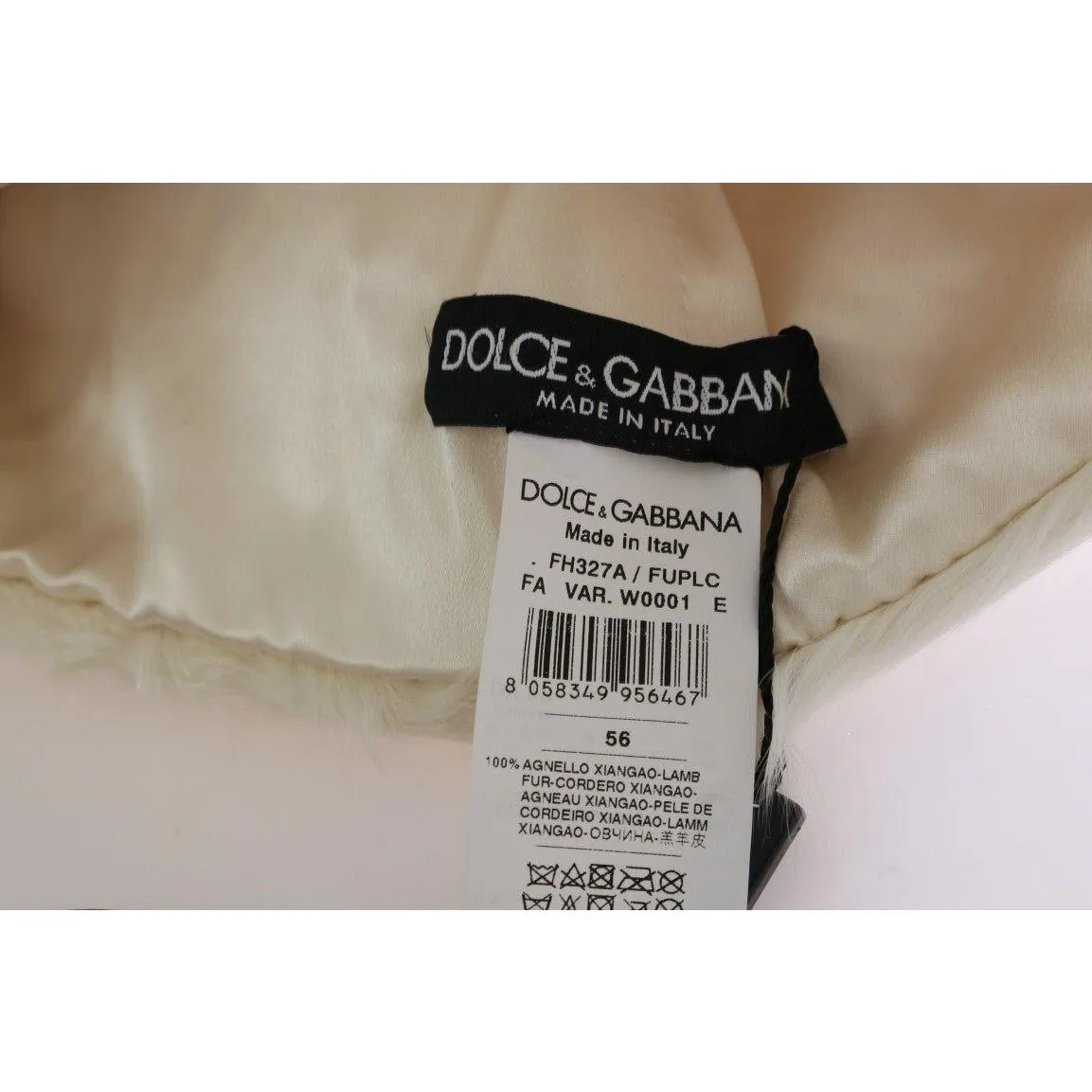 Dolce & Gabbana Elegant White Fur Beanie Luxury Winter Hat