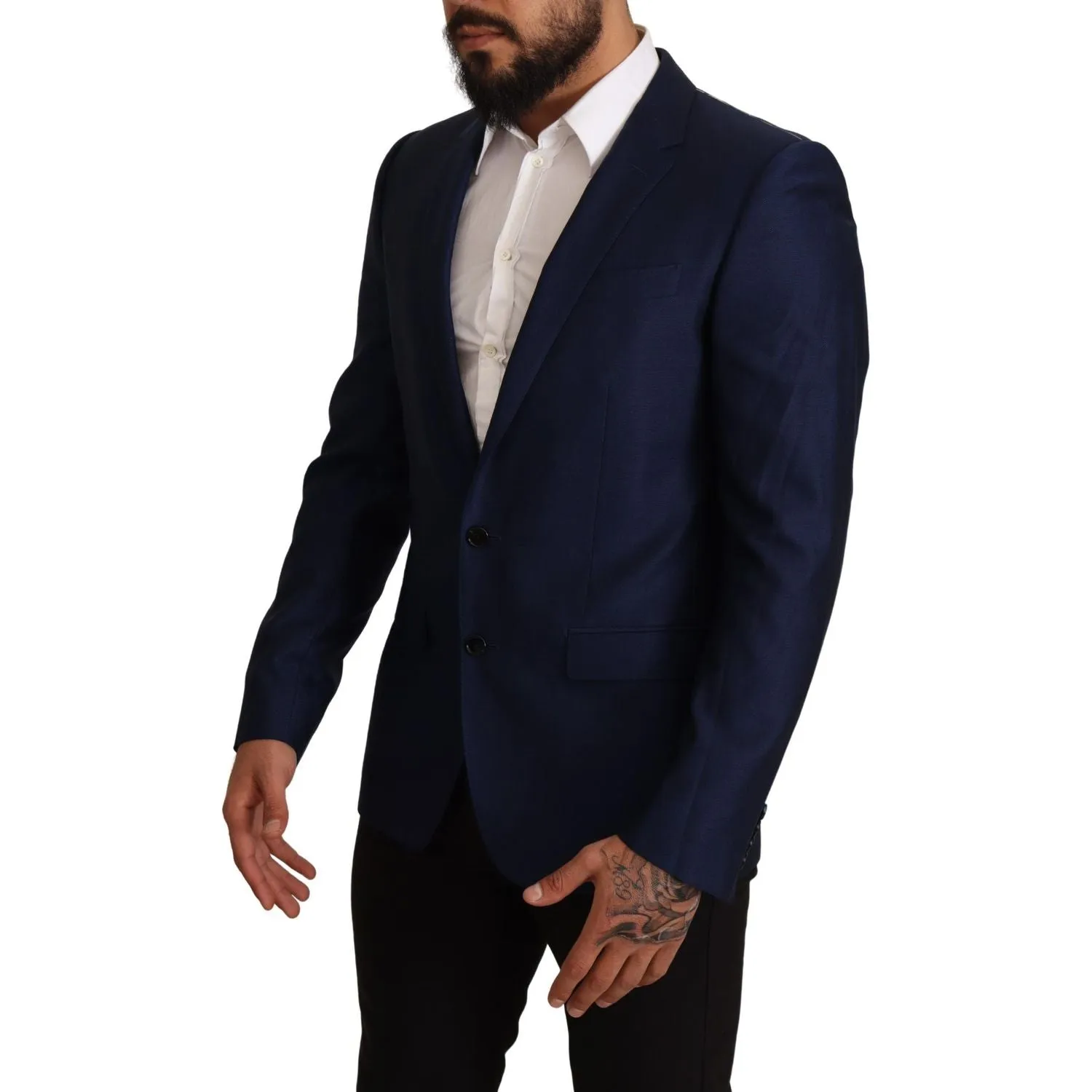 Dolce & Gabbana Navy Blue Virgin Wool Martini Blazer