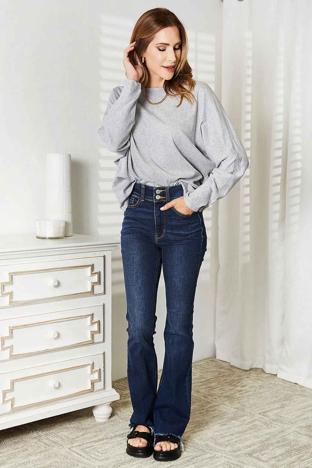 Double Take Seam Detail Round Neck Long Sleeve Top