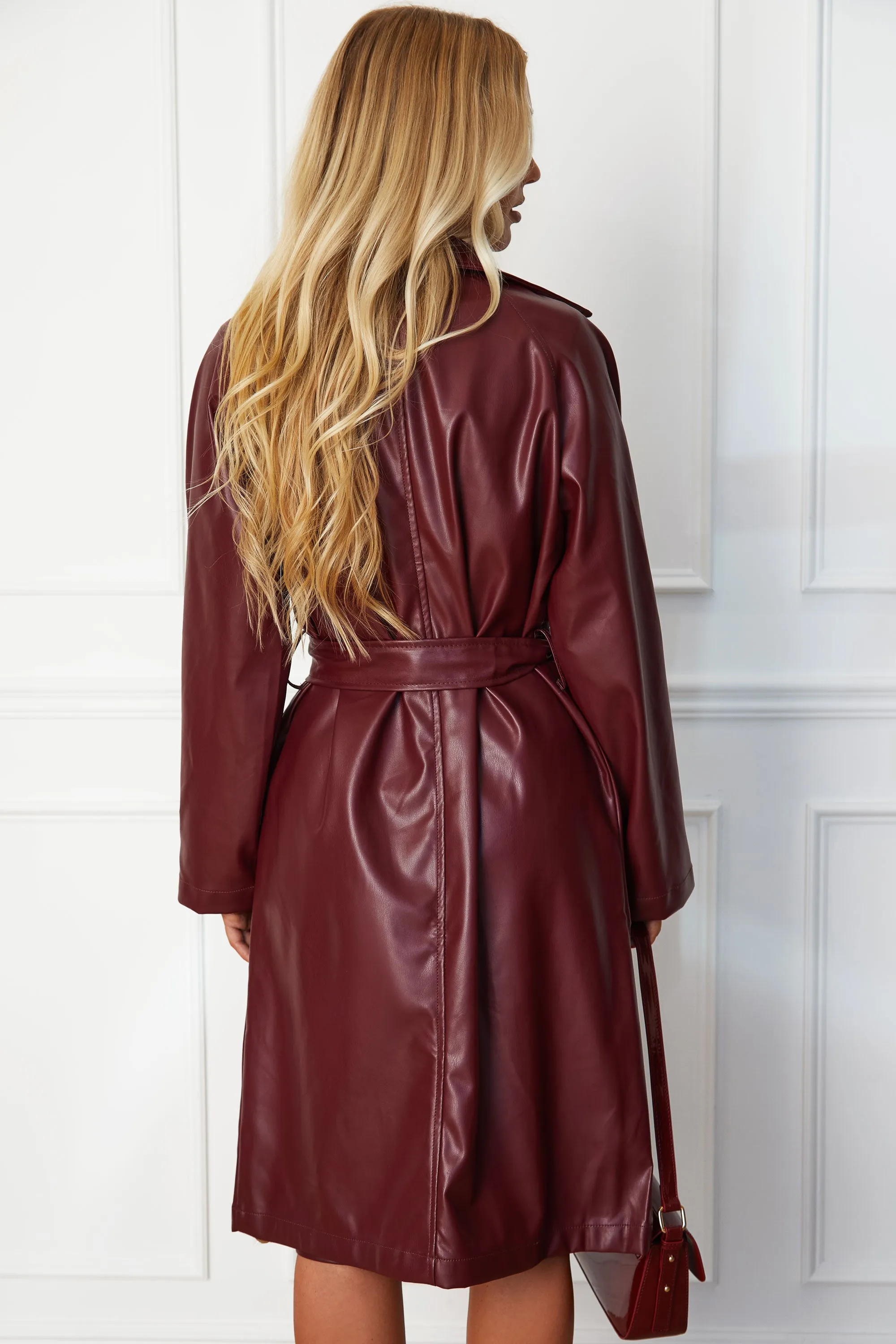 Elsa Wine Vegan Leather Trench Coat