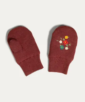 Embroidered Knitted Mittens - Hazelnut