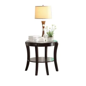 Espresso Finish End Table with Glass Inset Top and Lower Shelf