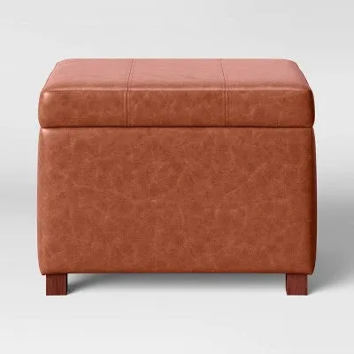 Essex Single Storage Ottoman Caramel Faux Leather - Threshold