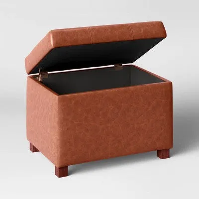 Essex Single Storage Ottoman Caramel Faux Leather - Threshold