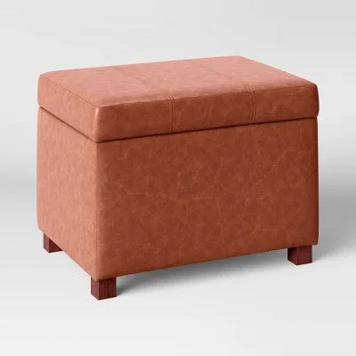 Essex Single Storage Ottoman Caramel Faux Leather - Threshold