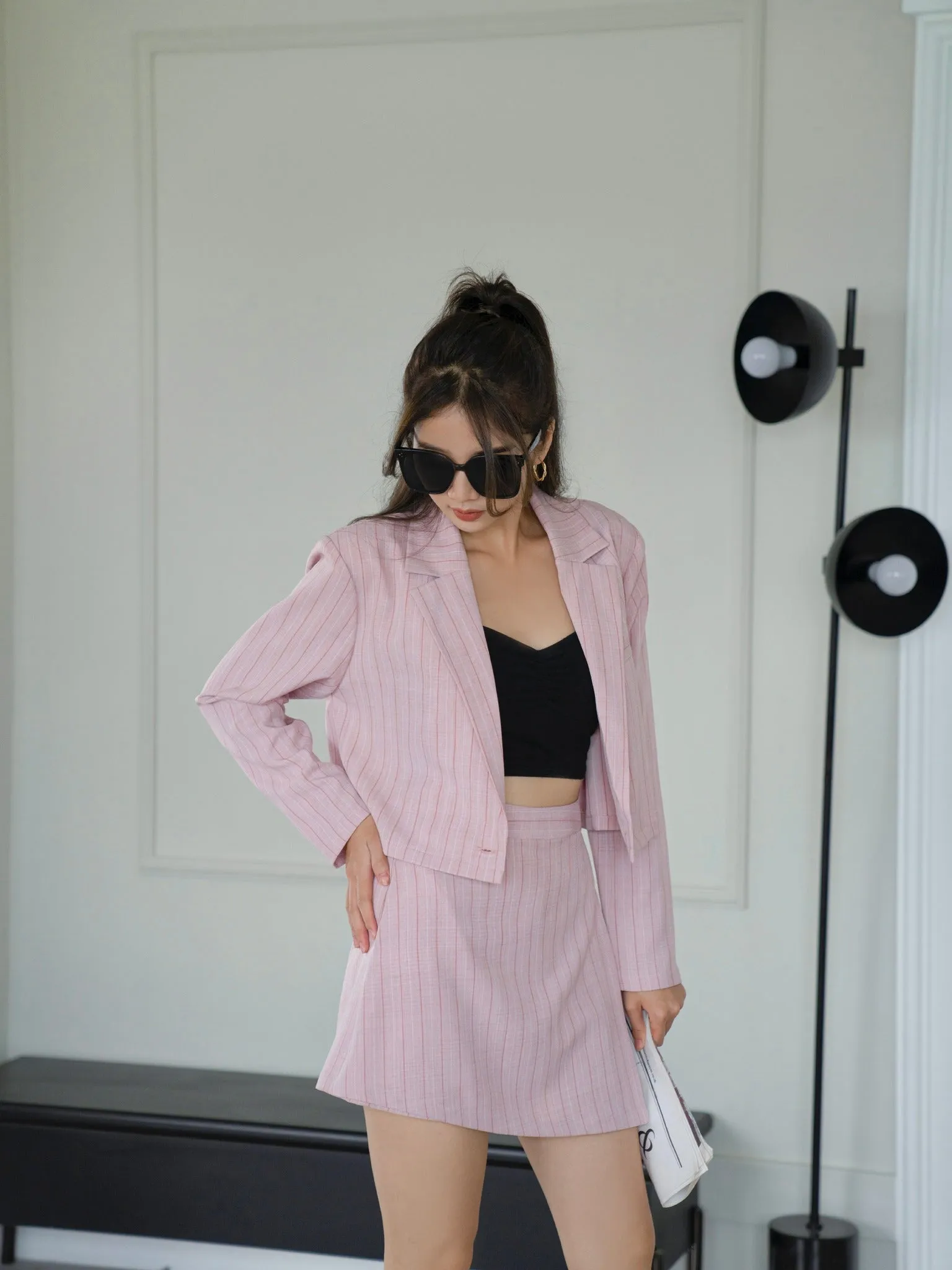 Esther Pink Blazer Top and Mini Skirt - Gu Fashion | Vietnam Fashion